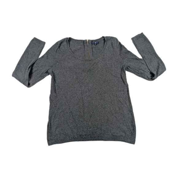 GAP Top blouse Women's Size Small Gray  Zip Back Knit cotton nylon cashmere - Picture 1 of 15